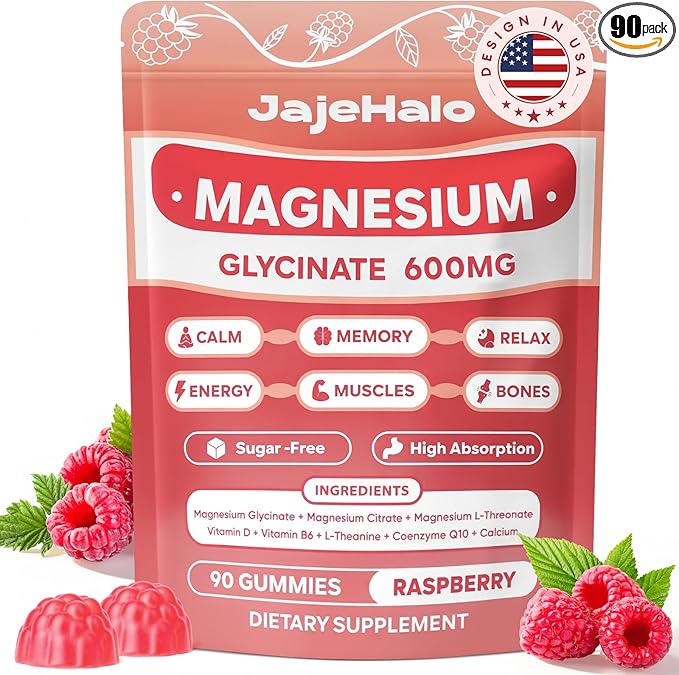 Magnesium Glycinate Gummies 400mg High Absorption Calm Magnesium Complex Gummies with Citrate L-Threonate 600mg Coq10, Vitamin D3 & B6-Sugar Free,Focus, Energy Balance,and Muscle Function 90