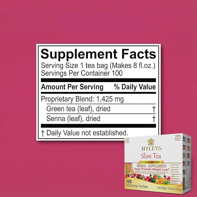 HYLEYS Slim Tea 9 Flavor Assortment 100 Ct - Weight Loss Herbal Supplement Cleanse and Detox - 100 Tea Bags (9 Pack) - Herbal Tea Variety Pack