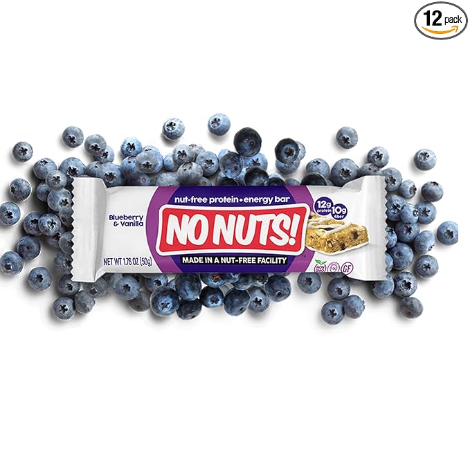No Nuts! Blueberry & Vanilla Protein Bars – Nut-Free & School-Safe | 12g Plant Protein, Vegan, Gluten-Free, Non-GMO, Organic, Kosher | 12 Count