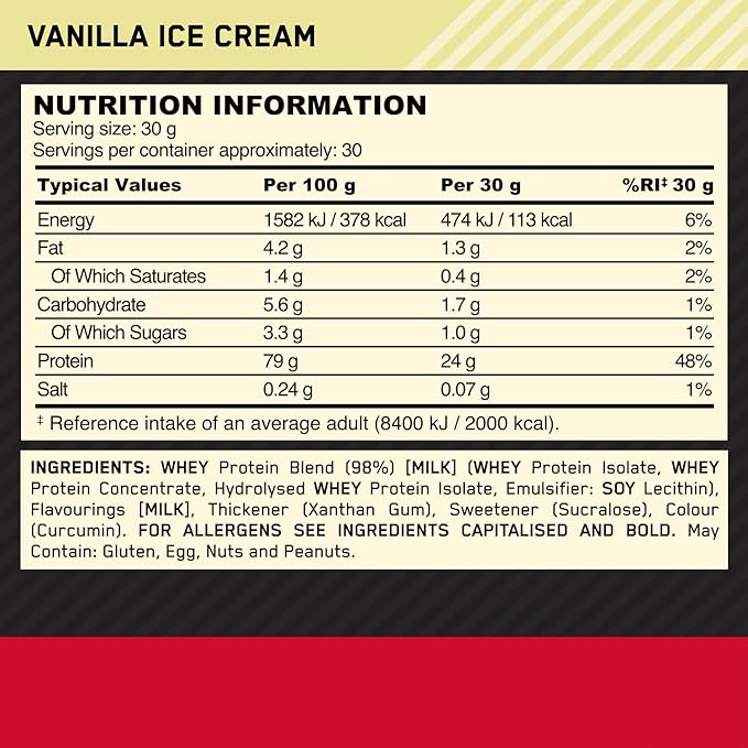 Optimum Nutrition Gold Standard 100% Whey Protein Powder, Vanilla Ice Cream, 2 Pound (Packaging May Vary) (Pack of 6)