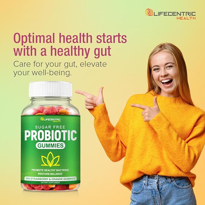 Probiotic Gummies for Adults and Kids Max Strength 5 Billion CFU | Organic Sugar Free Gummies for Digestive Health | 100 Count Vegan Gluten Free Chewable Probiotics Gummies for Men Women and Children