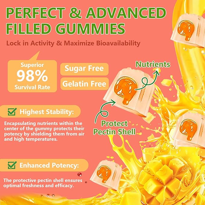 Probiotic Kombucha Gummies Sugar Free Prebiotic Postbiotic Probiotics Gummy for Women and Men Bloating Gut Health Immune and Digestive Support - 60 Gummies - 30 Servings
