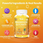 Magnesium Glycinate Gummies 400mg - Sugar Free Vegan Gummies for Adults & Kids with Vitamin D3, B6, C, CoQ10, Collagen, Zinc - Sleep, Muscle, Bone & Memory Support - 60 Pineapple Chewables