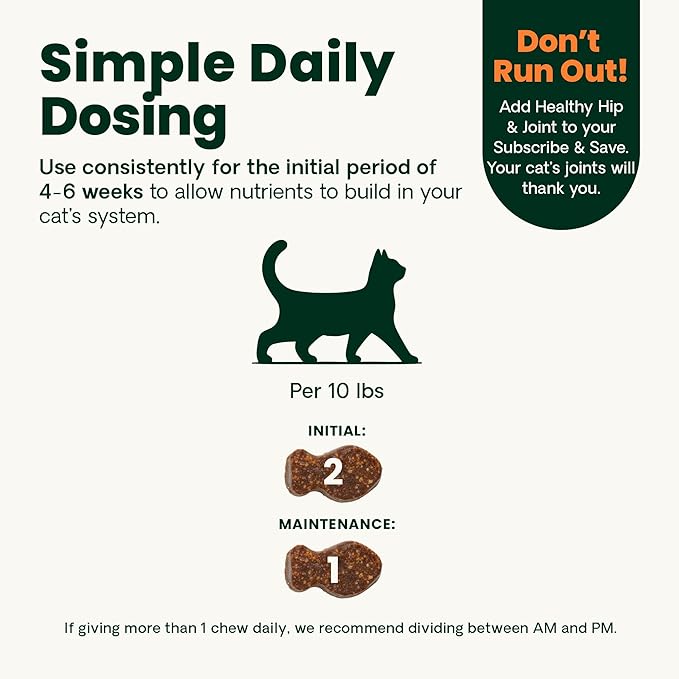 VetriScience Ultimate Strength Healthy Hip & Joint Chews, GlycoFlex Glucosamine, Chondroitin and Green-Lipped Mussel Joint Supplement for Cats, Soothe Joint Discomfort, Fish, 30 Count