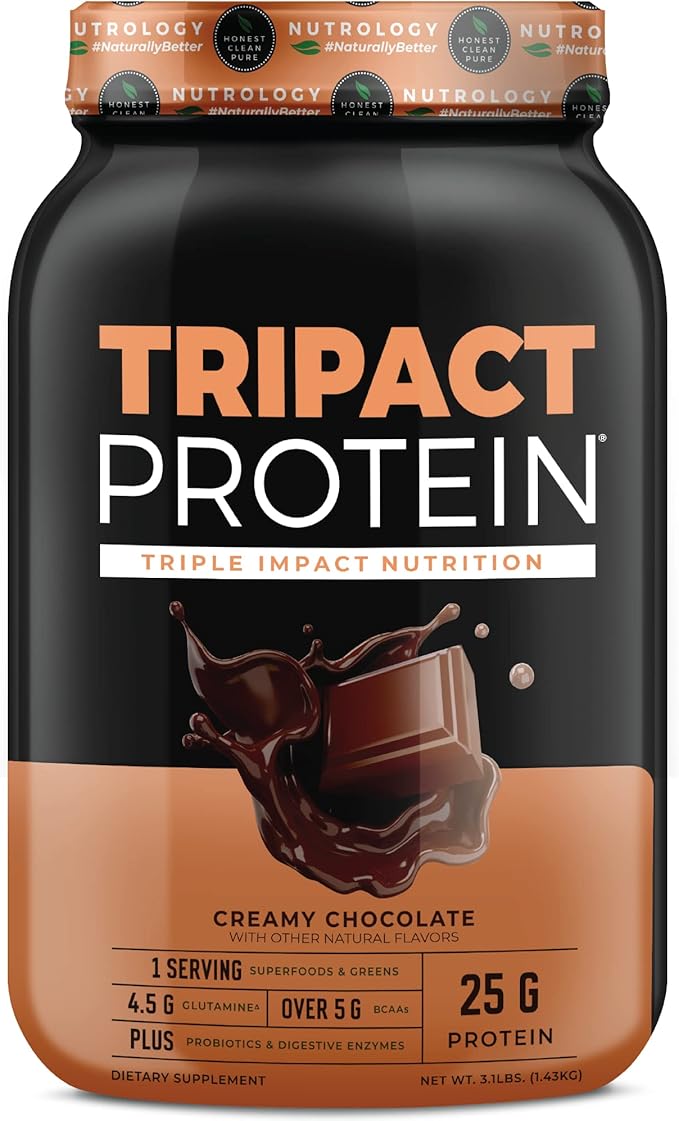 Nutrology TRIPACT Protein Powder - 7-in-1 Meal Replacement Shake with Grass Fed Whey Protein Powder, Pea, Rice, & Greens - Boost Muscle Recovery & Immunity, Creamy Chocolate Flavor, 40 Servings