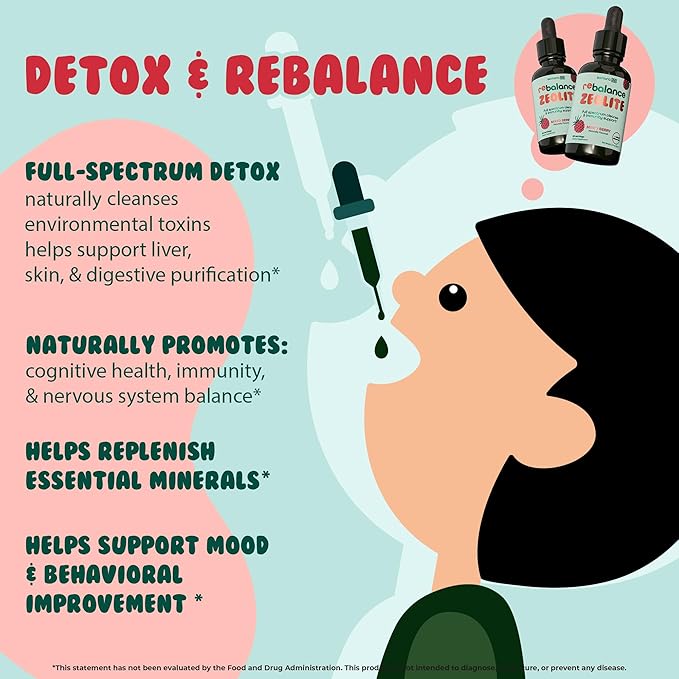Zeolite Detox for Kids Liquid Drops, Gentle Full-Spectrum Cleanse & Immunity Support with Chlorella, Cilantro Leaf Extract, Milk Thistle, Zinc, Magnesium & Selenium, Mixed Berry Flavor, 60 Servings
