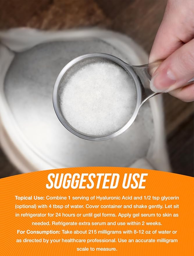 BulkSupplements.com Hyaluronic Acid Powder - as Sodium Hyaluronate, Hyaluronic Acid Supplements - Food Grade, Gluten Free - 215mg per Serving, 100g (3.5 oz) (Pack of 1)