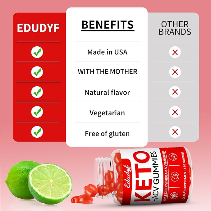Keto ACV Gummies - 60 Count Gluten-Free, Gelatin-Free Apple Cider Vinegar Gummies with B12 for Keto Support, Vegetarian, Unique Flavor, Convenient Bottled Supplement for Men & Women