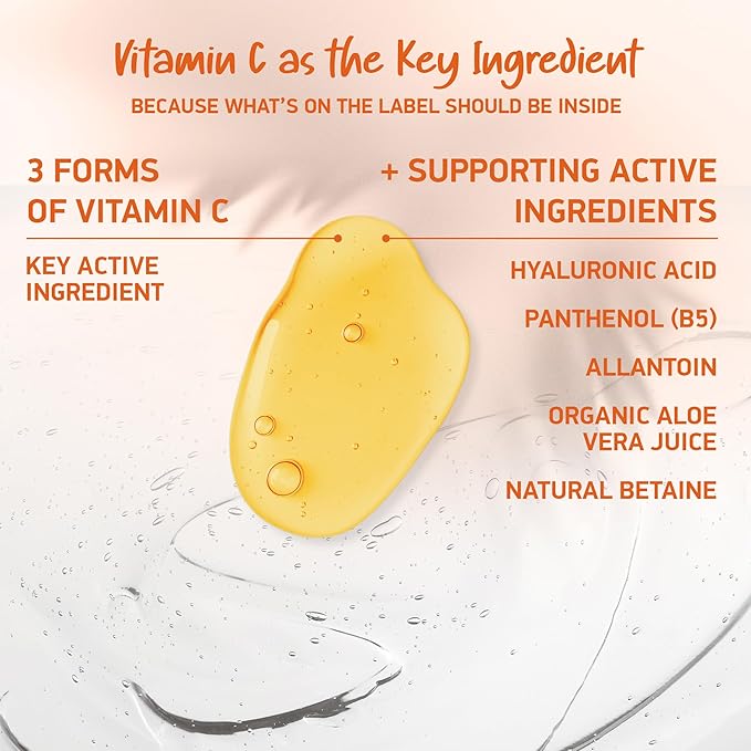 Vitamin C Serum for Face • 3 Stable Vitamin C Forms + 4 Power Ingredients: Hyaluronic Acid & Panthenol • Brightening Anti Aging Serum for Dark Spots, Fine Lines & Wrinkles • Made in Germany, 1,7 fl oz