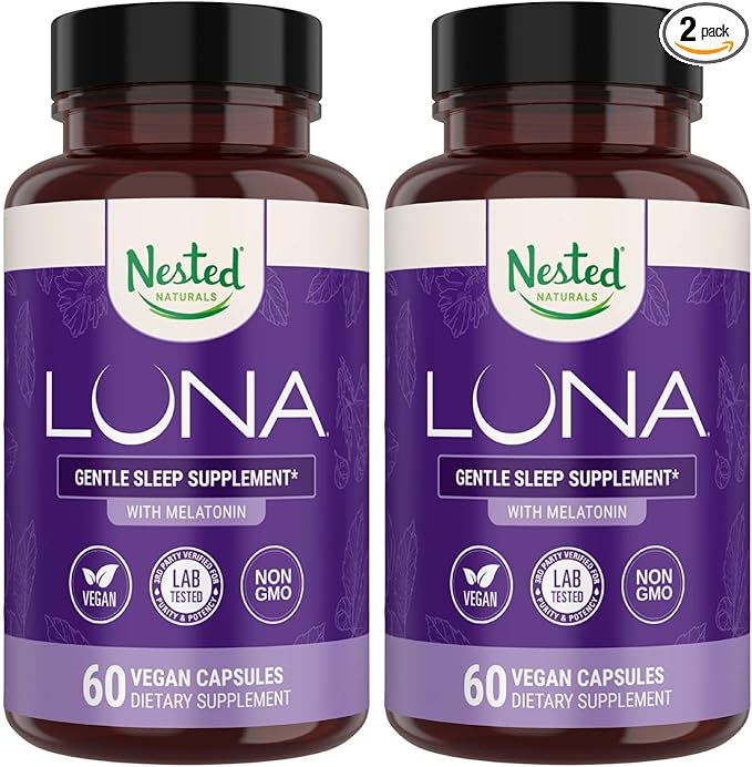 Nested Naturals Luna Sleep Aid - Non-Habit Forming Natural Sleeping Pills for Adults with Naturally Sourced Ingredients - Valerian Root, Melatonin, Chamomile, Lemon Balm, and More - 120 Vegan Capsules
