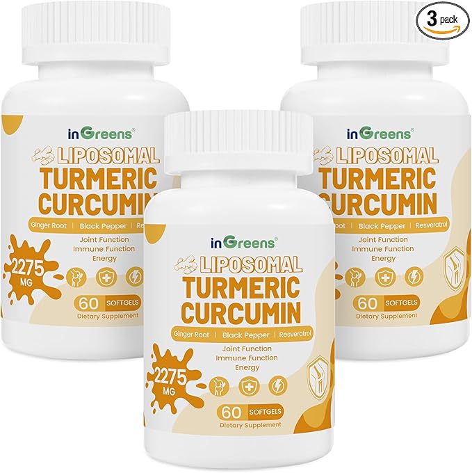 inGreens Turmeric Supplement 2275mg, 95% Curcumin, Liposomal Curcumin for Best Absorption, Curcumin Supplement for Joint Support, Bottled in USA - 180 Softgels