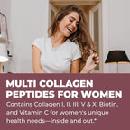 Multi Collagen Peptides Powder Types I, II, III, V, X Multi Collagen Protein Powder with Hyaluronic Acid, Biotin, Vitamin C, For Skin Hair Nails Joints and Gut Health - Keto, Non-GMO Supplement