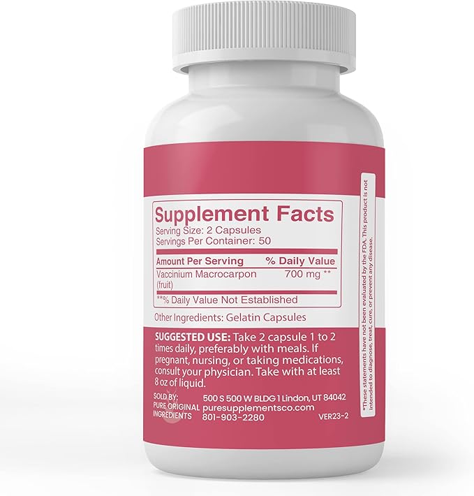 PURE ORIGINAL INGREDIENTS Cranberry Extract, (100 Capsules) Always Pure, No Additives Or Fillers, Lab Verified (Pack of 2)