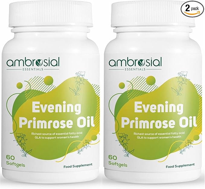 AMBROSIAL Evening Primrose Oil (EPO) 1000mg | 60 Capsules | Rich Source of Omega 6 & GLA | Non-GMO, Gluten Free | No Artificial Preservatives (Pack of 2-120 Capsules)