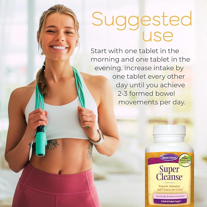 Nature’s Secret Super Cleanse - Extra Strength Colon Cleanse with 14 Herbs & Probiotic Support - Promotes Gut Health Detox Cleanse & Digestive Support Gentle Elimination Formula - 100 Tablets (2 Pack)