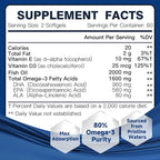 Advanced Omega-3 Fish Oil 2000mg – High Potency with DHA, EPA, ALA – Supports Heart, Brain, Joint & Immune Health – Enriched with Vitamin D3 & E for Antioxidant Protection – 120 Softgels
