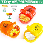 Serfeymi Weekly Travel Pill Organizer 2 Times A Day AM PM Upgraded Rainbow Pill Box 7 Day with Portable Zipper PU Leather Pill Case, Medicine Organizer for Pills, Vitamins, Fish Oils - Black 02
