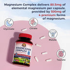 Vitalitown Magnesium Complex Supplement 500mg - NSF Certified Magnesium Glycinate, Malate, Taurate & Citrate - Chelated High Absorption & Gentle on Stomach - Vegan Non-GMO 240 Capsules