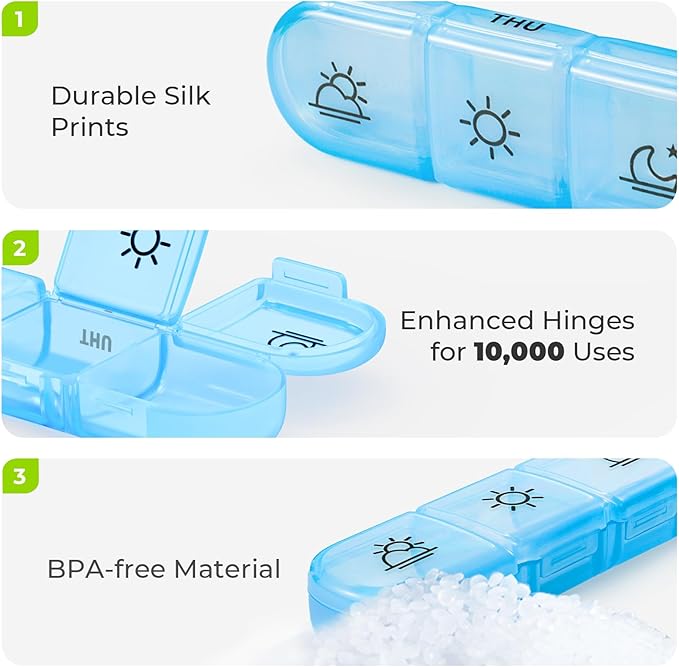AUVON Weekly Pill Organizer 3 Times a Day, Large Pill Box 7 Day with A PU Leather Bag, Protabel Travel Pill Case Medication Reminder, Daily Pill Box 3 Times a Day for Vitamins, Fish Oils, Supplements