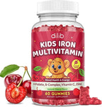 Iron Supplement Gummies for Kids, Kids Multivitamin with Iron Gummies - Zinc, Vitamin B Complex, A, C, D3, B12, Folate for Blood Builder & Energy Support, Iron Deficiency, Vegan Cherry 60ct