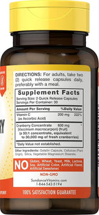 Sundance Cranberry Supplement | 60 Capsules | Plus Vitamin C | Triple Strength | Non-GMO and Gluten Free Formula
