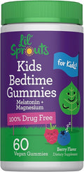 Lil' Sprouts Kids Melatonin & Magnesium | Bedtime Gummies | 60 Count | Berry Flavor | 100% Drug Free | Non-GMO and Gluten Free
