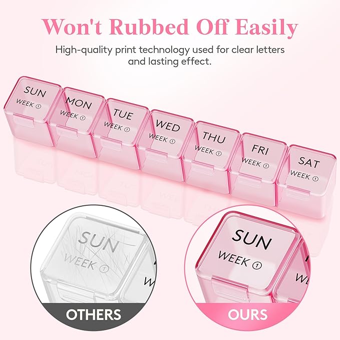 Lifewit Monthly Pill Organizer, 28 Day Pill Box, 4 Weeks One Month Vitamin Cases, Large Compartments Medicine Organizer for Fish Oils, Supplements, 28 Grids, Pink