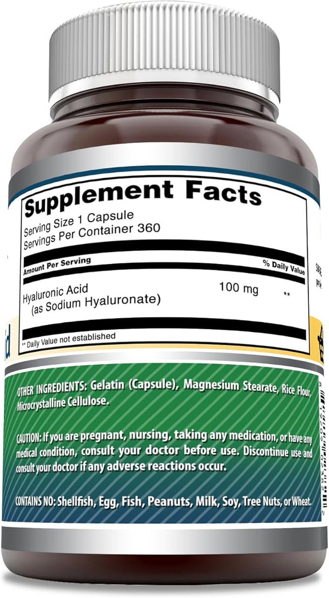 Amazing Formulas Hyaluronic Acid 100 Mg Supplement | Capsules | Non-GMO | Gluten-Free | Made in USA (1 Pack, 360 Count)