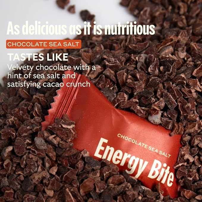 GEM Energy Caffeinated Chocolate Bite, 40mg Caffeine, Ginseng Root, L-Theanine, Holistic Sustained Energy, Supports Metabolism, Stamina & Endurance | Chocolate Cacao Sea Salt | 28 Servings