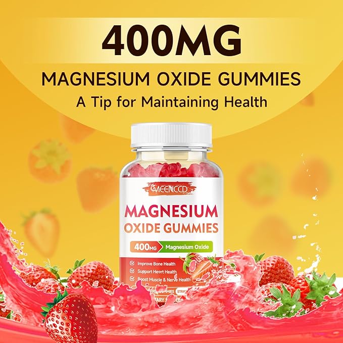 2 Pack Magnesium Oxide Gummies 400mg, Chewable Magnesium Oxide Supplement for Adults & Kids, Muscle Function Support, Non-GMO, Sugar-Free, Strawberry Flavor, 120 Count