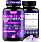 Magnesium Glycinate Complex 1150mg - Gentle on Stomach High Absorption Magnesium Capsules with Citrate, Silica, Ashwagandha & Vitamin B6 for Zzz, Stress Relief, Muscle Support for Adults, Women & Men