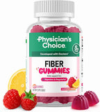 Physician’s Choice Fiber Gummies for Digestive Health & Regularity - Raspberry Lemon Flavor - No Sugar Added & Vegan - Natural Chicory Root Prebiotic Fiber - Daily Gummy for Adults, Women & Men - 60CT