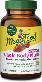 MegaFood Whole Body Womens Multivitamin - Multivitamin for Women - Vitamin D3 K2, Magnesium Citrate, Folate, Biotin, Iron - Brain, Heart, Skin & Hair & Immune Support - 60 Capsules, 30 Servings