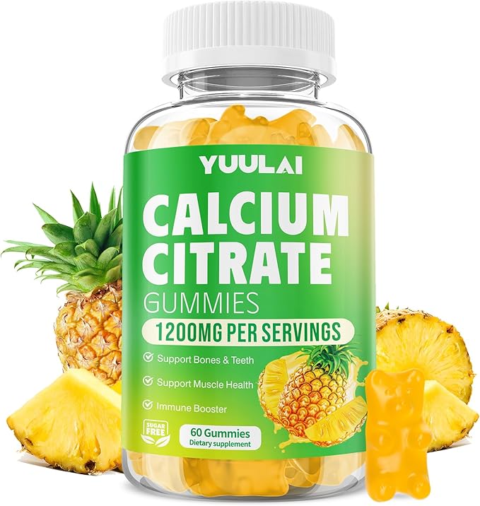 Calcium Citrate Gummies 1200mg, Chewable Calcium Supplements for Women & Men, Sugar Free Calcium Gummies for Bone, Muscle & Immune Support, Pineapple Flavor, 60 Count