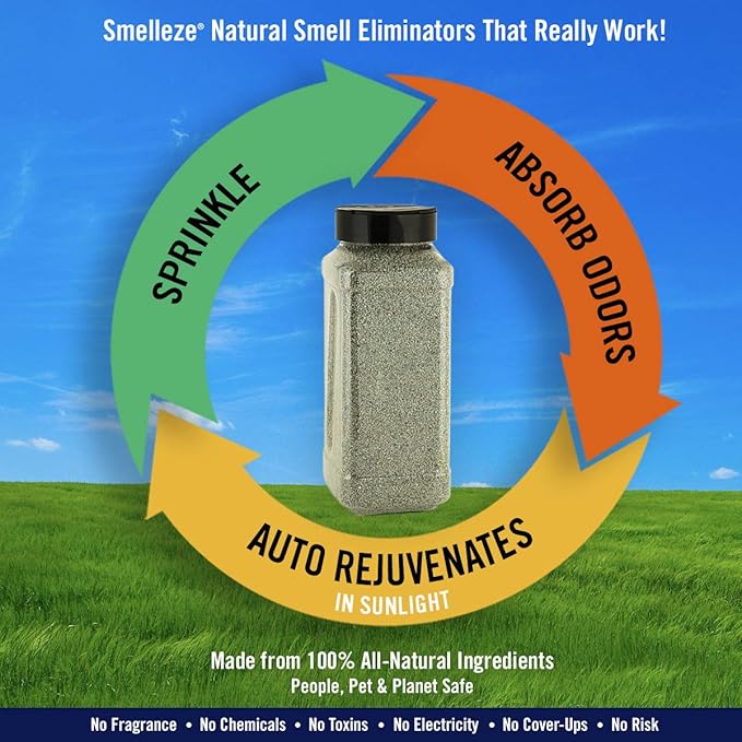 SMELLEZE Natural Chicken Coop Odor Eliminator Granules, Sprinkle in Chicken Coop, Bedding, Run, Pen, Nest & Yard - Unscented, Flock Safe Chicken Coop Deodorizer - 25 lbs.