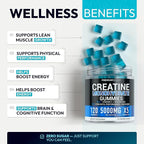 Sugar Free Creatine Monohydrate Gummies 5g Per Serving - 120 Monohydrate Creatine Gummies Advanced Complex with Vitamin C + Vitamin B12 for Muscle Strength, Energy Boost, Pre-Workout Gummy