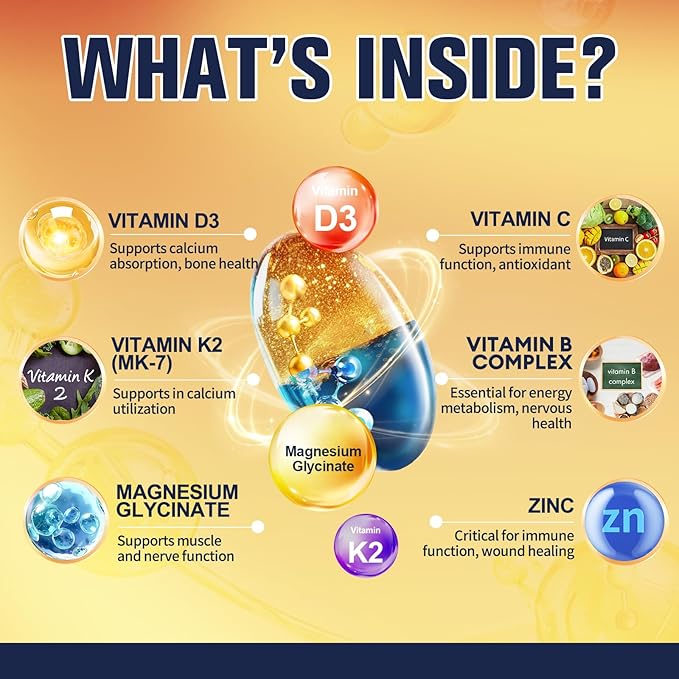 9-in-1 Magnesium Glycinate 500mg + Vitamin D3 5000 IU & K2 Complex - High Absorption - Healthy Stress, Sleep, Muscle Function, Bone Health & Energy Supports | Non-GMO, Gluten-Free 2 Pack