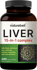 Liver 15-in-1 Complex, 240 Veggie Capsules | Herbal & Mineral Blend - Milk Thistle, Dandelion Root, Artichoke, Black Currant Oil, Turmeric, Chicory, Zinc, Choline, & More | Non-GMO