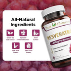 Pure O Elements Resveratrol 1450mg Extra Strength Formula to Promote Better Skin and Immunity with Green Tea, Grape Seed Ext,Red Wine Extract and Others 90 Days Supply