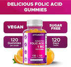 Vitamatic Folic Acid Gummies 1000 mcg (1 mg) - an Essential Prenatal Vitamins for Mom & Baby - Vitamin B9-120 Vegan Gummies (1)
