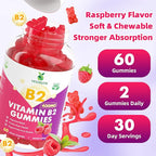 Vitamin B2 Gummies for Kids & Adults, VIT B2 Riboflavin 400mg Supplement with Magnesium for Migraine Relief & Nervous System Support, Non-GMO, Vegan, Raspberry Flavor 60 Count