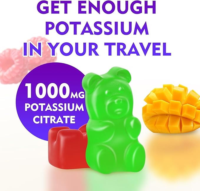 Potassium Citrate Gummies, High Potency Potassium Supplement for Adults Women & Men, Support Leg Cramps & Muscle Health, Sugar-Free, Mixfed Fruit Flavor, 60 Count