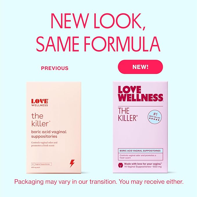 Love Wellness The Killer | 600mg Boric Acid Vaginal Suppositories | Balances pH & Supports Odor Control, a Healthy Vaginal Balance | Fast-Acting & Fragrance-Free | Gentle & Effective | 28 Ct