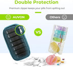 AUVON Canvas Bag Travel Pill Organizer 2 Times a Day, Large AM/PM Weekly Pill Box 7 Day Pill Case with Portable Cyan Zipper Cloth Bag for Holding Supplements, Vitamins and Fish Oils