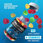 Creatine Monohydrate Gummies for Women and Men - Creatine Supplements with Vitamin B12 for Muscle Gain, Strength, Energy Boost, Sugar Free, Vegan, Flavored Chewable 240 Count