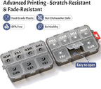 Foldable & Portable Weekly Pill Organizer 2 Times a Day with Clear Printed Labels - 7 Day AM PM Medicine Box, Week Daily Travel Pill Case Holder for Medications, Vitamin, Supplement - Clear Black