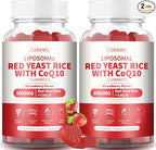 2 Pack Liposomal Red Yeast Rice with Coq 10 3000mg Gummies,Organic Red Yeast Rice Cholesterol Lowering Supplements, Enhanced with Coq 10 for Heart Health Support,Liposomal Enhance 98% Absorption
