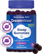 Dream Water Sleep Gummies (60 Count) Sleep Aids for Adults - 5mg Melatonin, GABA, 5-HTP - Natural Snoozeberry Flavor (Blue Raspberry) - Easy Chew Melatonin Gummies - Sugar Free, Gluten Free, Vegan