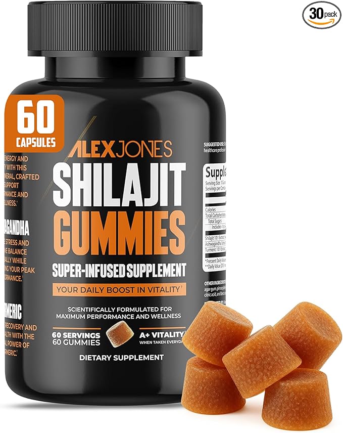 Shilajit Gummies – Men’s Daily Energy & Stamina Booster – Sharper Focus & Strength w/Ashwagandha for Men – Cellular Energy & Performance Supplement – 60 Count