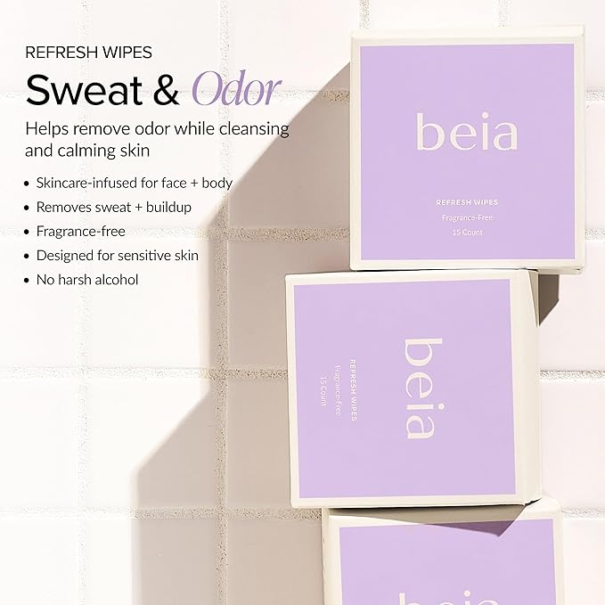 Beia Feminine Wipes Individually Wrapped - Odor Control pH Balancing Intimate Wipes for Women Hygiene with Aloe Vera & Green Tea - Fragrance Free & Vegan for Full Body & Face - 15 Refresh Travel Wipes